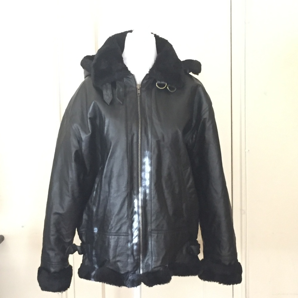 J & J New York Genuine Leather Jacket w/ Hoodie